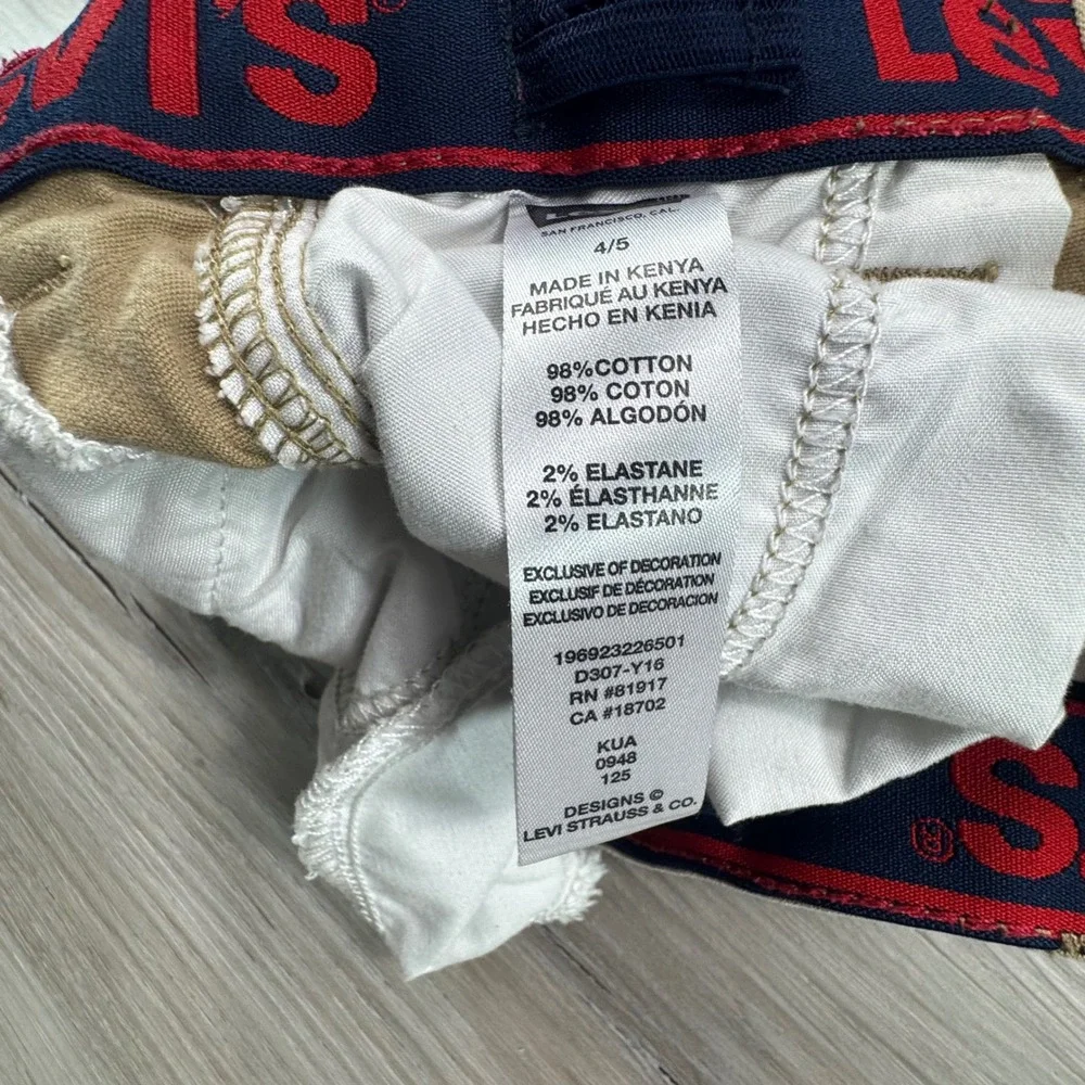 Levis Boys Khaki Cargo Shorts Size 4/5 Tan Cotton Stretch Adjustable‎ Waist